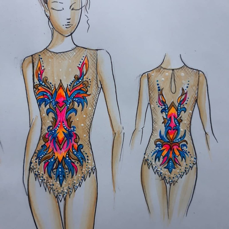 Sketches of swimwear for rhythmic gymnastics