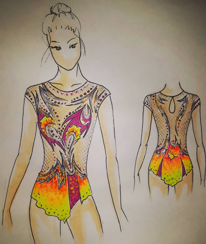 Sketches of swimwear for rhythmic gymnastics