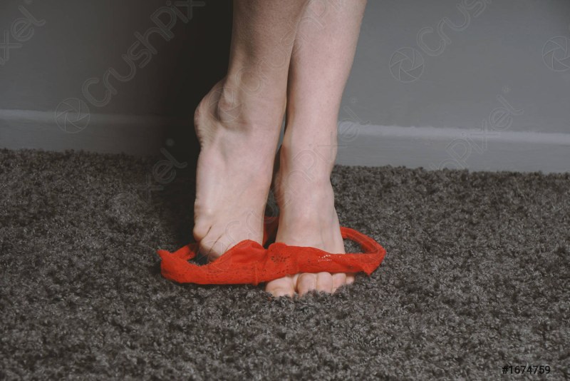 Red panties on ankles
