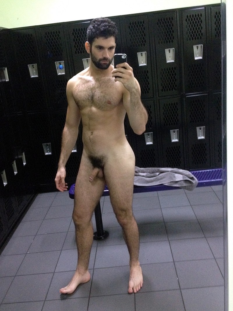 Naked athletes in the locker room