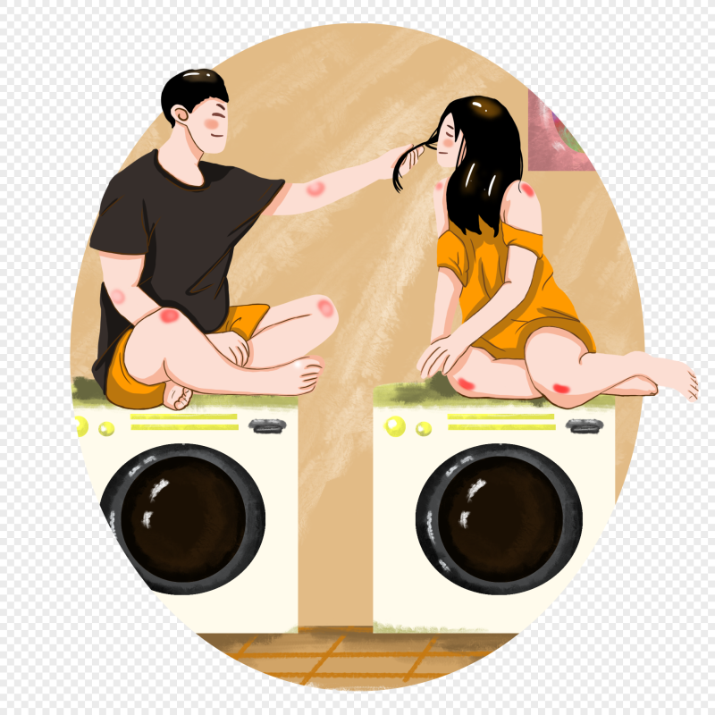 Naked on a washing machine