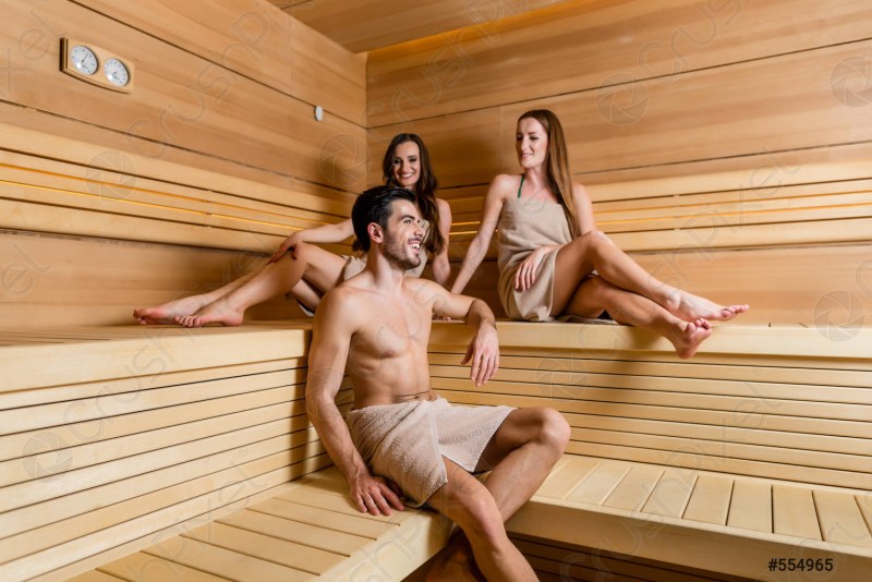 Couples in the nude sauna