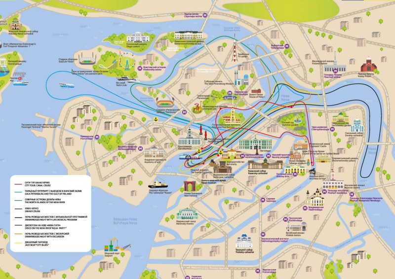 Attractions of St. Petersburg on the map