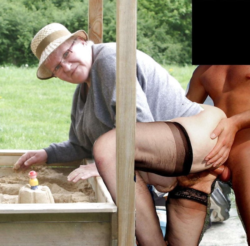 Fucking old women in stockings in nature