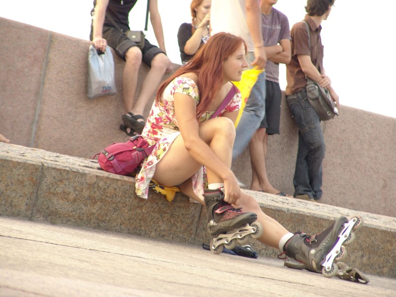 Anal plug under clothes on the street