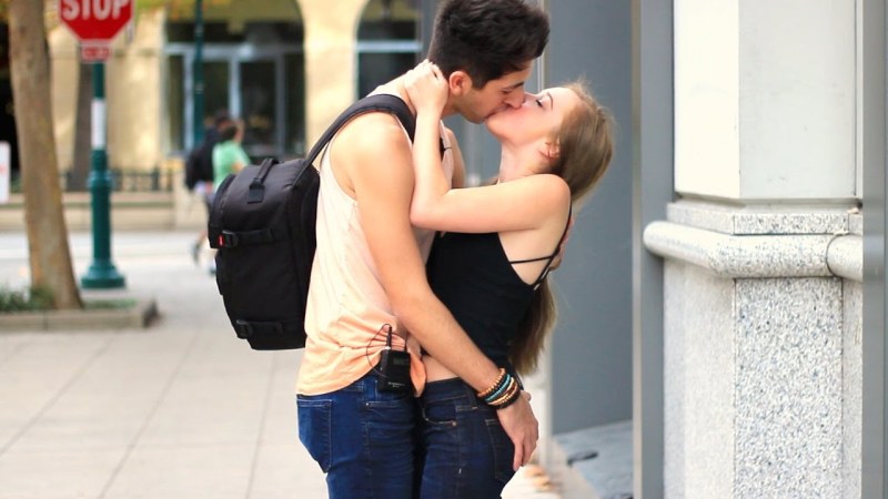 Kisses on the street with a girl
