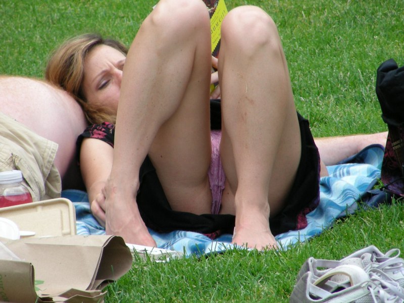 Wet panties under the skirt